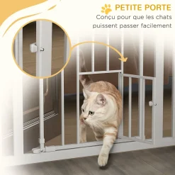PawHut Barrière de sécurité animaux réglable L.74-80 cm porte double verrouillage petite porte sans perçage- Barrière De Sécurité