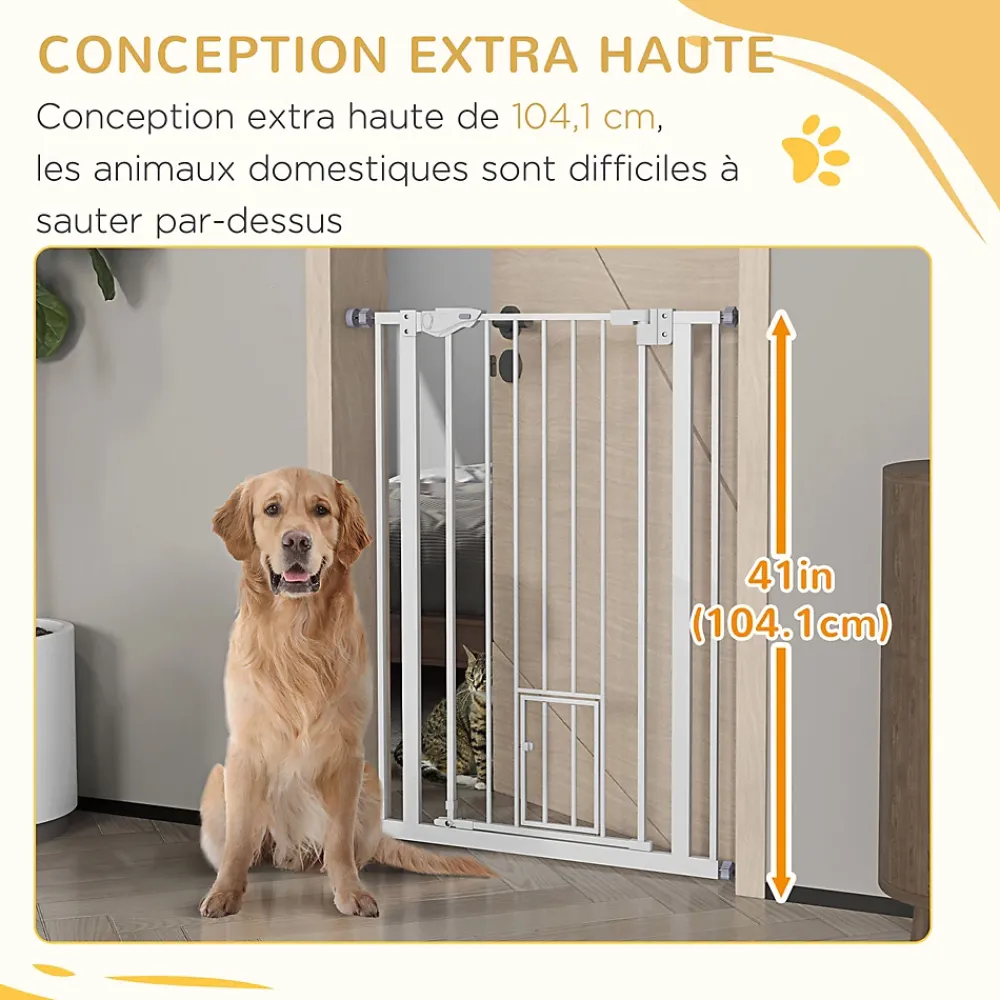PawHut Barrière de sécurité animaux réglable L.74-80 cm porte double verrouillage petite porte sans perçage- Barrière De Sécurité
