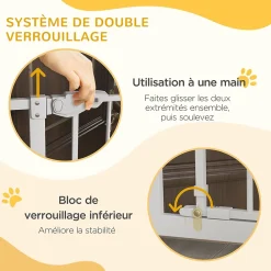PawHut Barrière de sécurité animaux réglable L.74-80 cm porte double verrouillage petite porte sans perçage- Barrière De Sécurité