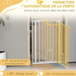 PawHut Barrière de sécurité animaux réglable L.74-80 cm porte double verrouillage petite porte sans perçage- Barrière De Sécurité