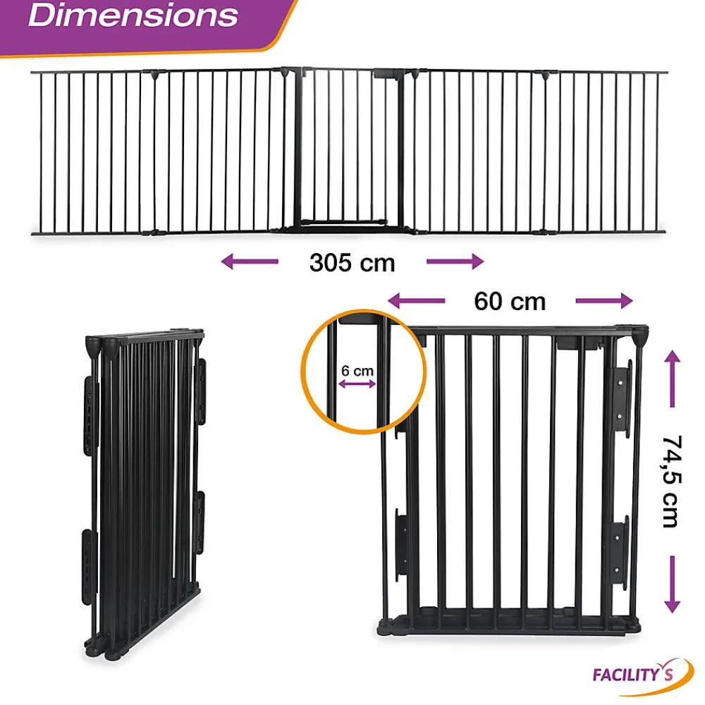 Facility'S Barrière de sécurité enfant, bébé, animaux - 3 mètres, 5 panneaux modulables et pliables- Barrière De Sécurité