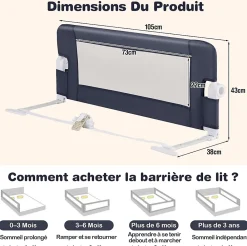 Giantex Barrière de Sécurité Enfant Lit, Barrière de Lit Enfant Bébé Pliable avec Mousse Souple, Gris, 105 x 40 x 42 CM- Barrière De Sécurité