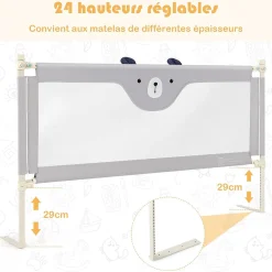 Giantex Barrière De Sécurité<Barrière de Sécurité Enfant Lit Pliable, Barrière de Lit Enfant Bébé 0-3 Ans, Bords Arrondis et Maille, Gris, 174,5 X 25 X 72,5 CM
