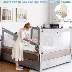 Giantex Barrière De Sécurité<Barrière de Sécurité Enfant Lit Pliable, Barrière de Lit Enfant Bébé 0-3 Ans, Bords Arrondis et Maille, Gris, 174,5 X 25 X 72,5 CM