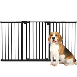 PawHut Barrière De Sécurité<Barrière de sécurité longueur réglable porte double verrouillage sans perçage acier plastique noir