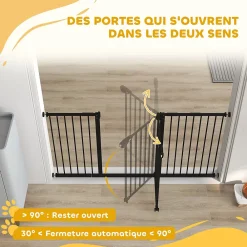 PawHut Barrière De Sécurité<Barrière de sécurité longueur réglable porte double verrouillage sans perçage acier plastique noir