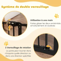 PawHut Barrière De Sécurité<Barrière de sécurité longueur réglable porte double verrouillage sans perçage acier plastique noir