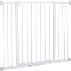 PawHut Barrière De Sécurité<Barrière de sécurité longueur réglable dim. 76-107l x 76H cm sans perçage métal plastique blanc