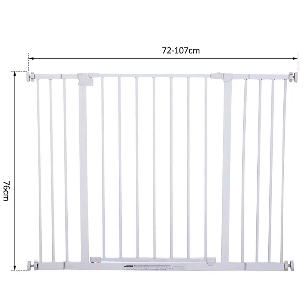 PawHut Barrière De Sécurité<Barrière de sécurité longueur réglable dim. 76-107l x 76H cm sans perçage métal plastique blanc