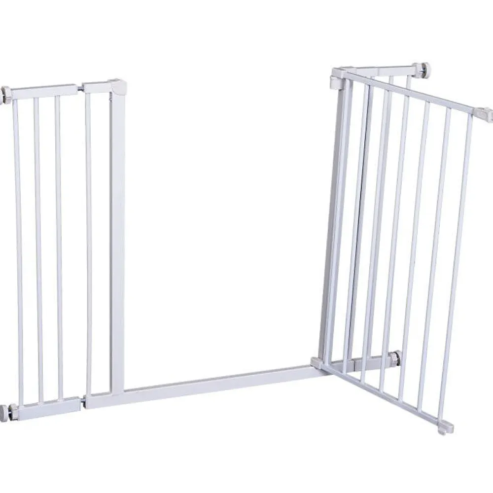 PawHut Barrière De Sécurité<Barrière de sécurité longueur réglable dim. 76-107l x 76H cm sans perçage métal plastique blanc