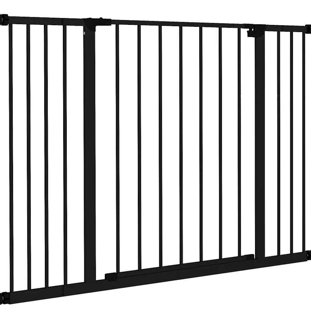PawHut Barrière de sécurité longueur réglable dim. 76-107l x 76H cm sans perçage métal plastique noir- Barrière De Sécurité