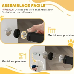 PawHut Barrière de sécurité longueur réglable dim. 76-107l x 76H cm sans perçage métal plastique noir- Barrière De Sécurité