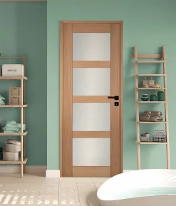 Lynporte Bloc porte 4 Vitrages CETUS bois chêne européen 2040 x 830 Gauche- Bloc Porte