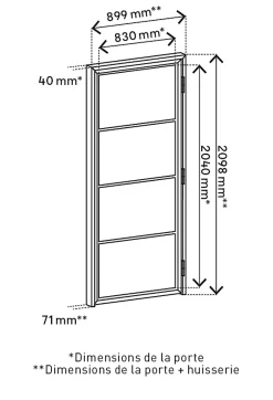 Bloc Porte<Bloc porte 4 vitrages poussant droit H 204 X L 83 cm