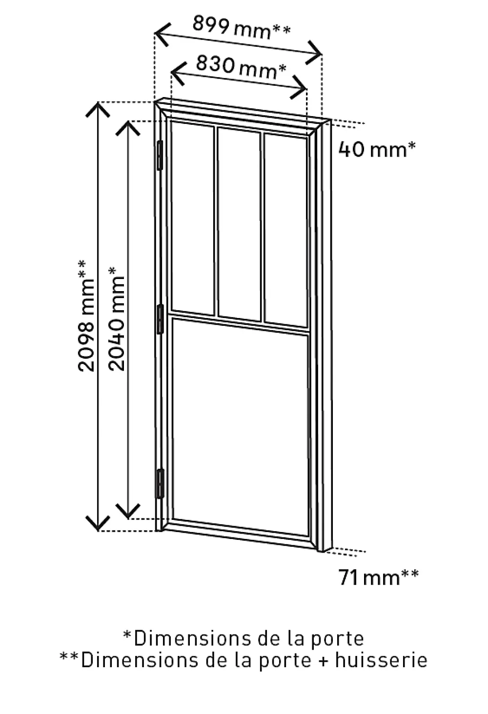 Bloc Porte<Bloc porte 3 vitrages poussant gauche H 204 X L 83 cm