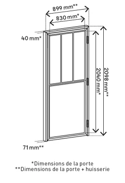 Bloc porte 3 vitrages poussant droit H 204 X L 83 cm- Bloc Porte