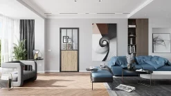 Optimum Bloc Porte<Bloc Porte Atelier H. 204 X 93 X 3 cm cadre en aluminium noir et verre transparent chêne terra Poussant Gauche