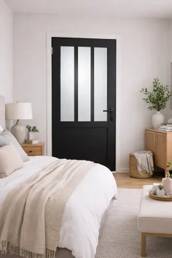 Gd Menuiseries Bloc Porte<Bloc Porte Atelier Noir Vitre Depoli H204 X L73 Côte Tableau P.droite,poignee