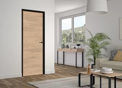 Optimum Bloc Porte Reversible chêne clair Rio Huisserie Noire H. 204 X 83 X 4 Cm- Bloc Porte