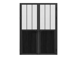 Vente-unique Bloc porte réversible à deux battants en aluminium et verre trempé dépoli style atelier - 2 x H204 x L93 cm - Noir - ERMELO- Bloc Porte