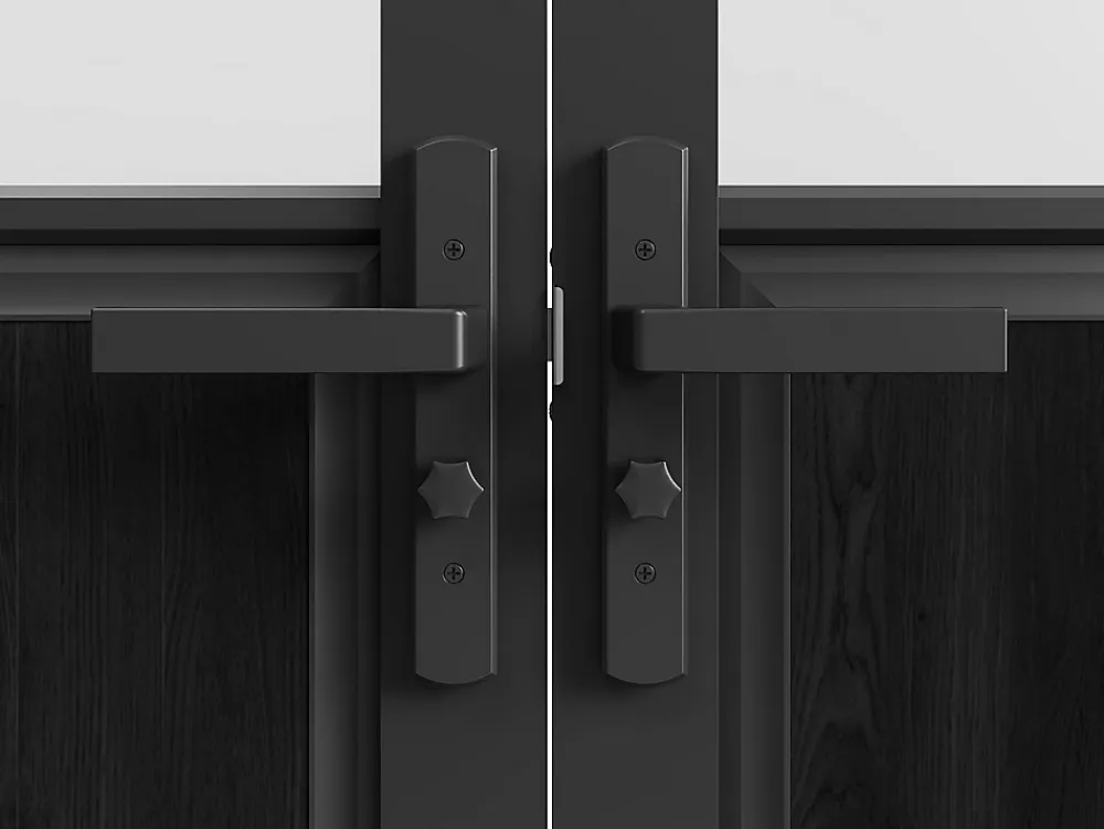 Vente-unique Bloc porte réversible à deux battants en aluminium et verre trempé dépoli style atelier - 2 x H204 x L93 cm - Noir - ERMELO- Bloc Porte