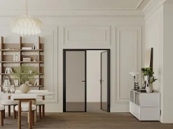 Vente-unique Bloc Porte<Bloc porte réversible à deux battants en aluminium et verre trempé fumé - 2 x H204 x L73 cm - Noir - LOXTON