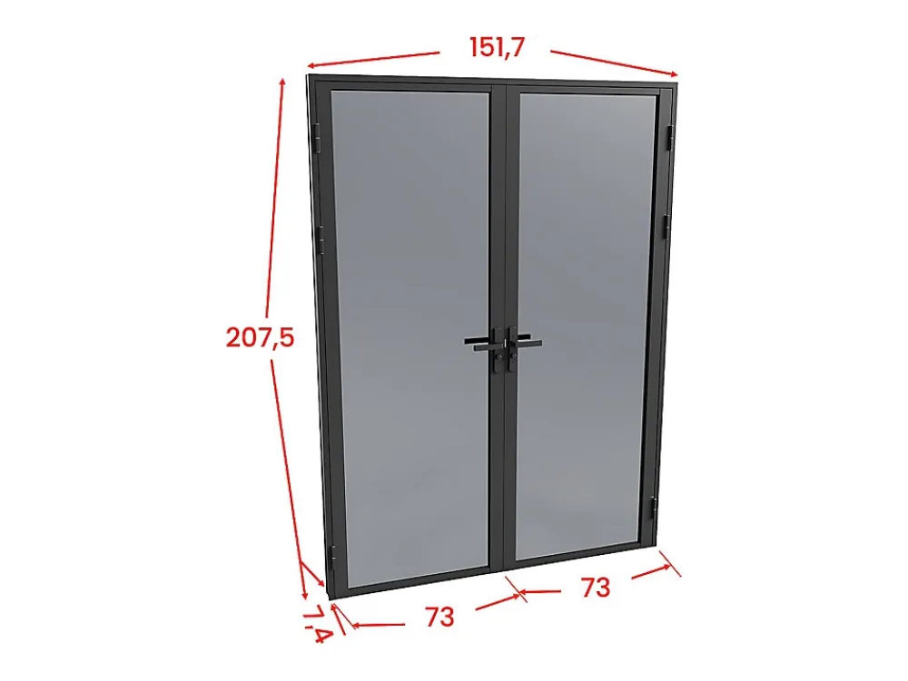 Vente-unique Bloc Porte<Bloc porte réversible à deux battants en aluminium et verre trempé fumé - 2 x H204 x L73 cm - Noir - LOXTON