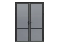 Vente-unique Bloc Porte<Bloc porte réversible à deux battants en aluminium et verre trempé fumé - 2 x H204 x L73 cm - Noir - MASERU