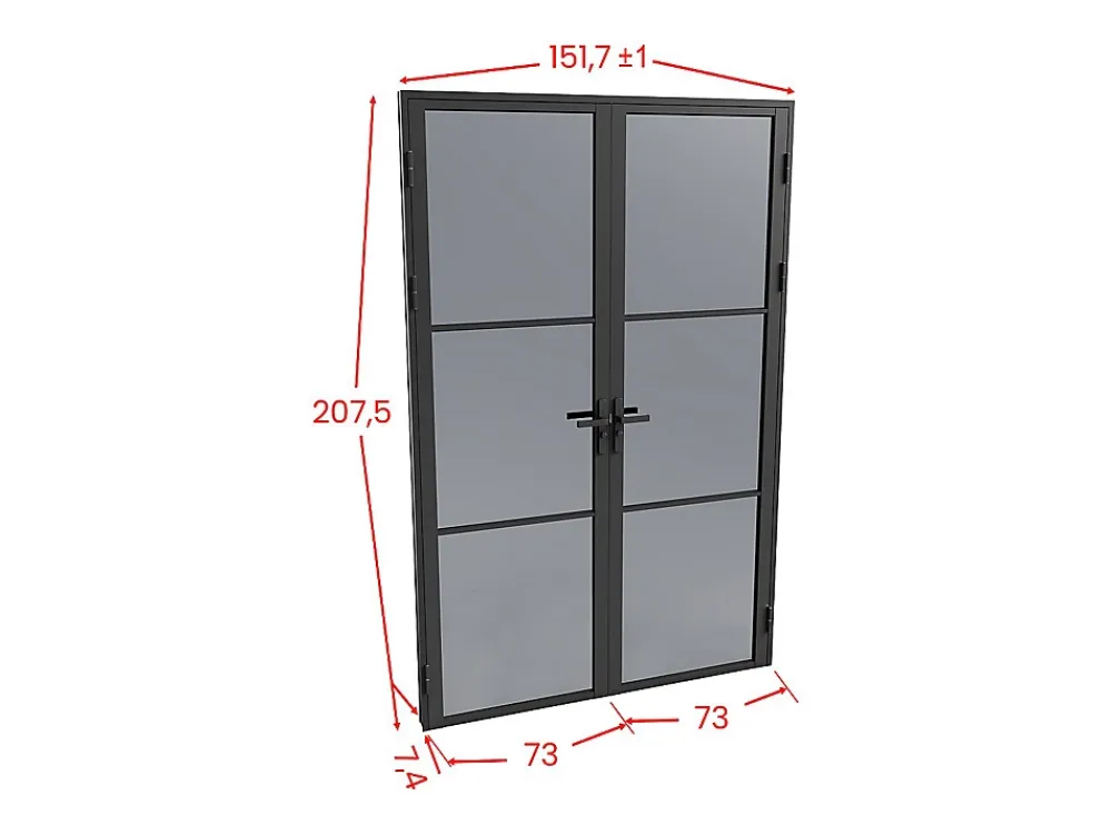 Vente-unique Bloc Porte<Bloc porte réversible à deux battants en aluminium et verre trempé fumé - 2 x H204 x L73 cm - Noir - MASERU