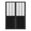 Vente-unique Bloc Porte<Bloc porte réversible à deux battants en aluminium et verre trempé dépoli style atelier - 2 x H204 x L73 cm - Noir - ERMELO