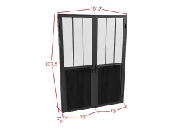 Vente-unique Bloc Porte<Bloc porte réversible à deux battants en aluminium et verre trempé dépoli style atelier - 2 x H204 x L73 cm - Noir - ERMELO