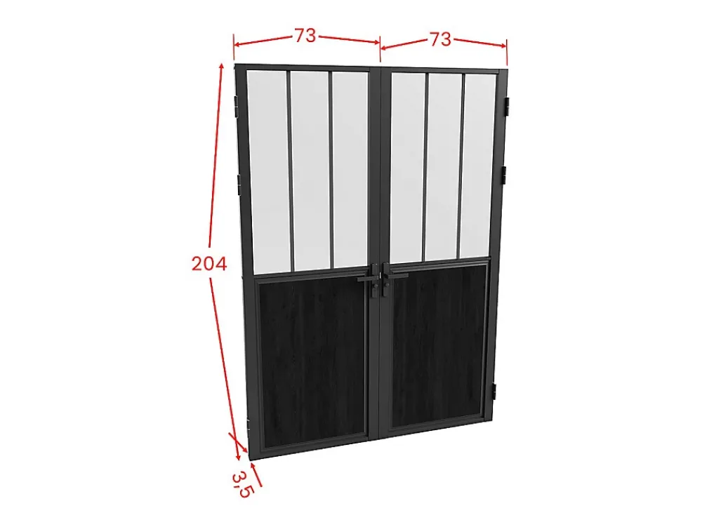 Vente-unique Bloc Porte<Bloc porte réversible à deux battants en aluminium et verre trempé dépoli style atelier - 2 x H204 x L73 cm - Noir - ERMELO