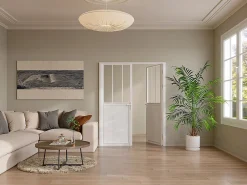 Vente-unique Bloc porte réversible à deux battants en aluminium et verre trempé style atelier - 2 x H204 x L83 cm - Blanc - ERMELO- Bloc Porte