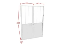 Vente-unique Bloc porte réversible à deux battants en aluminium et verre trempé style atelier - 2 x H204 x L83 cm - Blanc - ERMELO- Bloc Porte