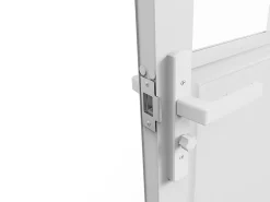 Vente-unique Bloc porte réversible à deux battants en aluminium et verre trempé style atelier - 2 x H204 x L83 cm - Blanc - ERMELO- Bloc Porte