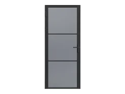 Vente-unique Bloc porte réversible en aluminium et verre trempé fumé - H204 x L83 cm - Noir - MASERU- Bloc Porte