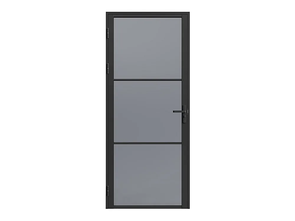 Vente-unique Bloc porte réversible en aluminium et verre trempé fumé - H204 x L83 cm - Noir - MASERU- Bloc Porte