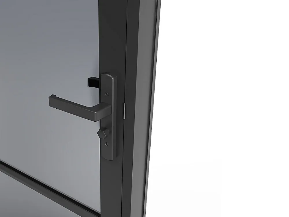 Vente-unique Bloc porte réversible en aluminium et verre trempé fumé - H204 x L83 cm - Noir - MASERU- Bloc Porte