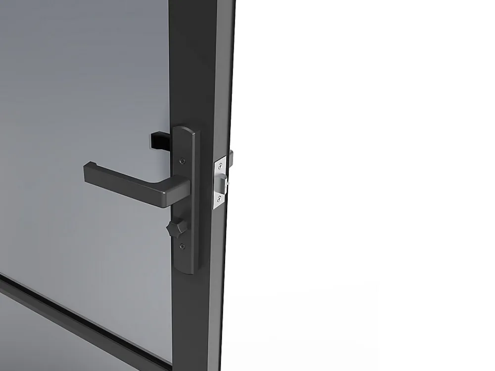 Vente-unique Bloc porte réversible en aluminium et verre trempé fumé - H204 x L83 cm - Noir - MASERU- Bloc Porte