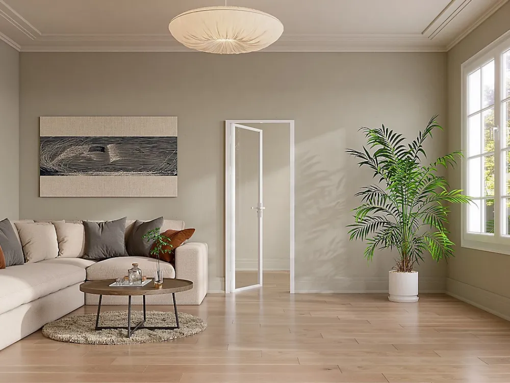 Vente-unique Bloc porte réversible en aluminium et verre trempé - H204 x L73 cm - Blanc - LOXTON- Bloc Porte