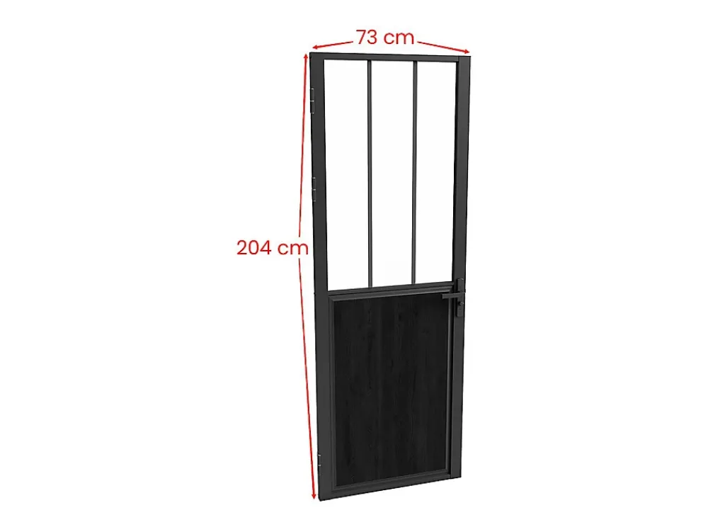 Vente-unique Bloc Porte<Bloc porte réversible en aluminium et verre trempé style atelier - H204 x L73 cm - Noir - ERMELO