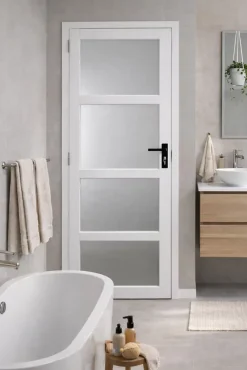 Gd Menuiseries Bloc Porte Tana Vitrée Blanc H204 X L83 Côte Tableau P.droite,poignee- Bloc Porte