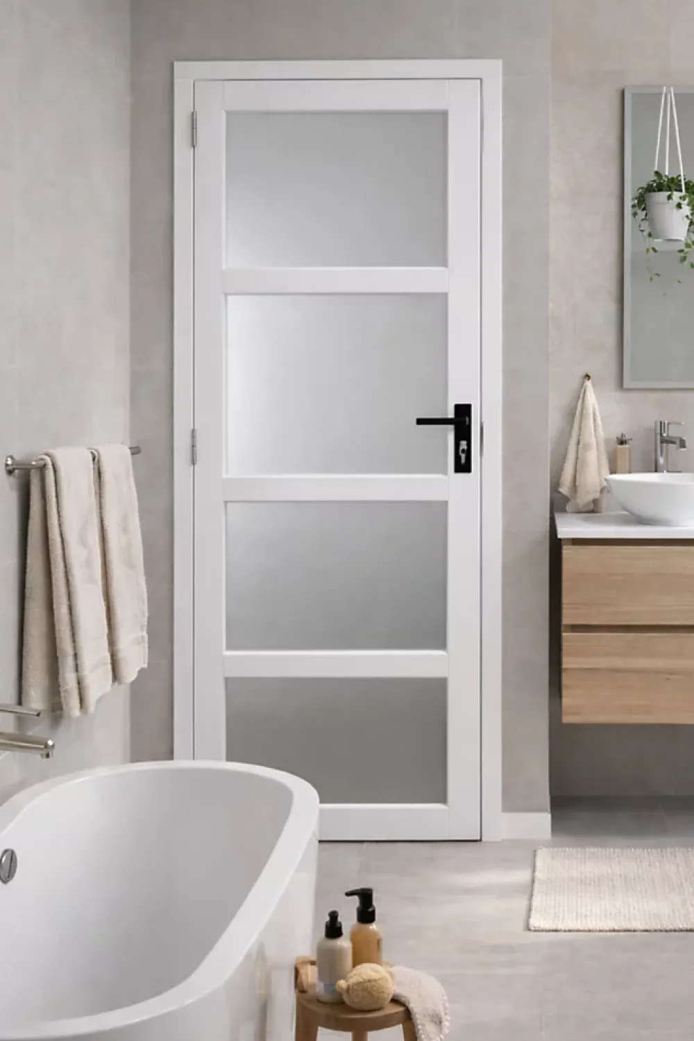 Gd Menuiseries Bloc Porte Tana Vitrée Blanc H204 X L83 Côte Tableau P.droite,poignee- Bloc Porte