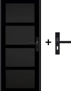 Gd Menuiseries Bloc Porte Telia Noir 4 Panneaux H204 X L83 Côte Tableau P.gauche,poignee- Bloc Porte