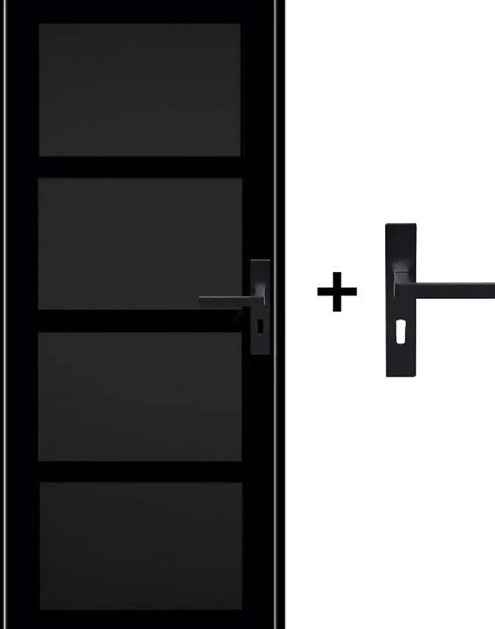 Gd Menuiseries Bloc Porte Telia Noir 4 Panneaux H204 X L83 Côte Tableau P.gauche,poignee- Bloc Porte