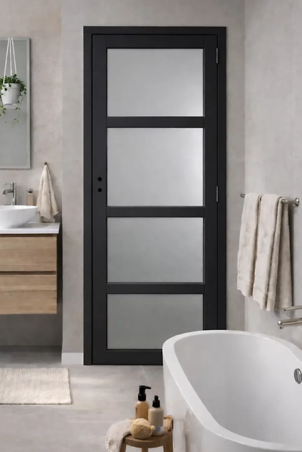 Gd Menuiseries Bloc Porte Telia Noir Vitrée H204 X L83 Côte Tableau P.gauche- Bloc Porte