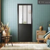 Bloc-porte atelier 3 carreaux vitrés transparent, poussant droit, coloris noir mat H.213 x l.83cm- Bloc Porte