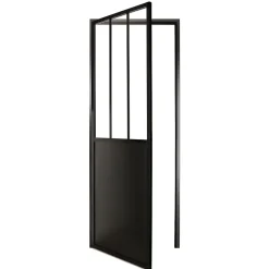Bloc-porte atelier 3 carreaux vitrés transparent, poussant droit, coloris noir mat H.213 x l.83cm- Bloc Porte