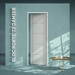 Coulicool Bloc-Porte Blanc Laqué Damier H. 204 x l. 73 cm - Poussant Droit- Bloc Porte