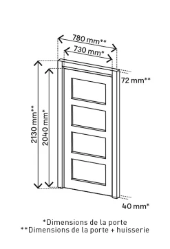Bloc-porte Connemara 4 panneaux blanc H.204 x l.73 cm, poussant gauche- Bloc Porte